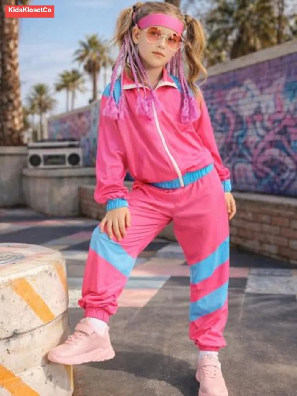 80s Retro Tracksuit Costume for Kids - 3 Piece Set Jacket Pants Headband